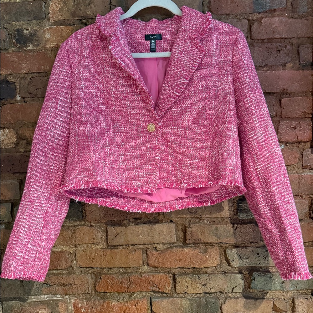 Aqua Pink Tweed Blazer with Notched Lapel